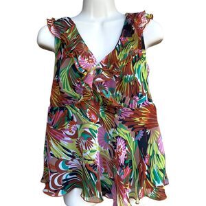 VTG 90s Y2K Jonathan Martin Floral Ruffle Peplum Babydoll V-Neck Top Sz L